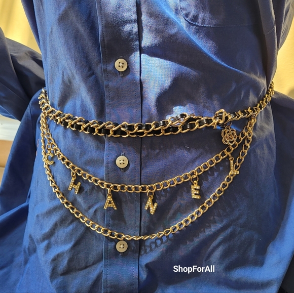Chanel Gold and Black Chain Belt - Picture 1 of 10